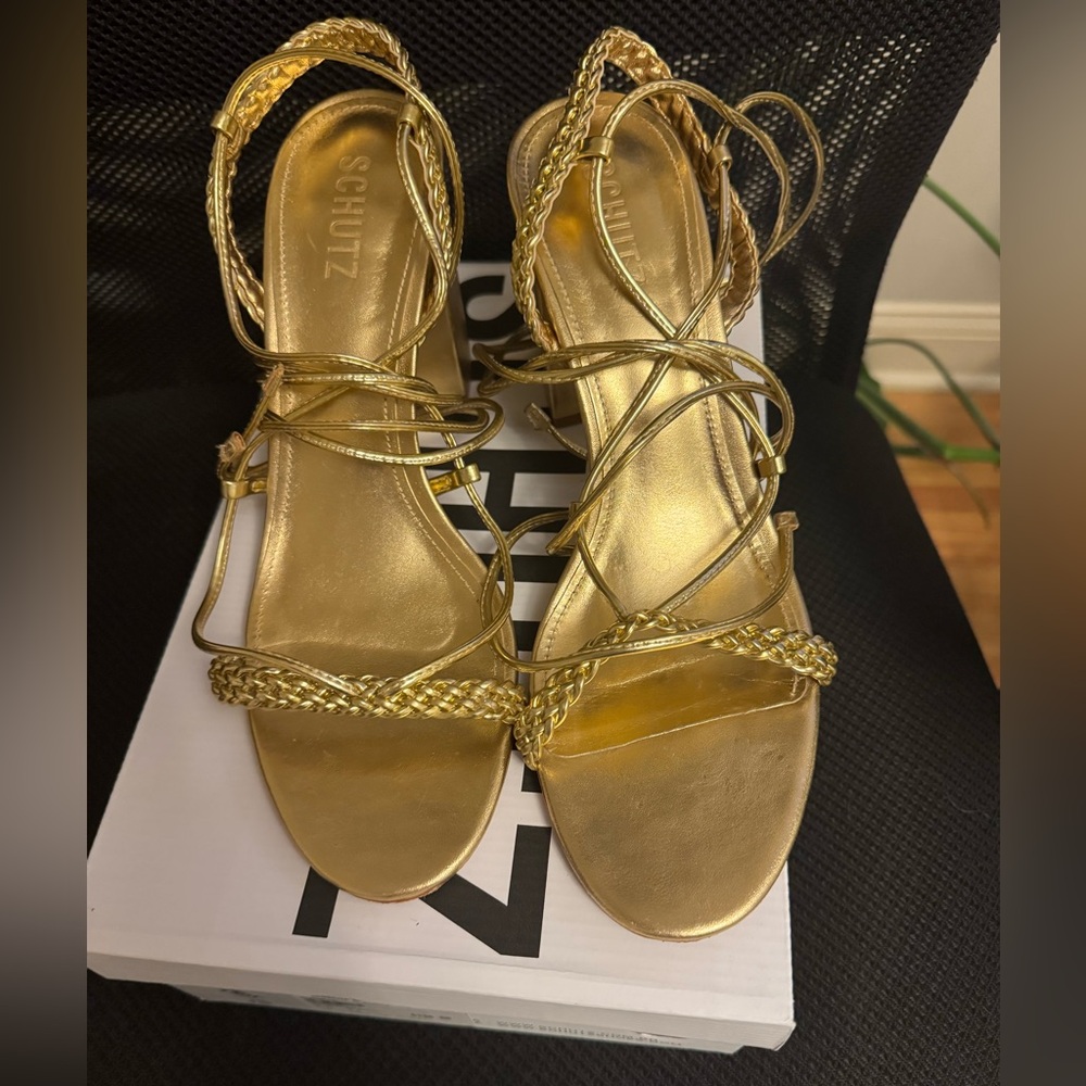 SCHUTZ Metallic Gold Braided Sandals